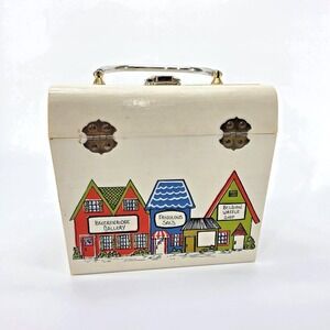 Vintage Box Purse With Painted City Main Village Scene Frivolous Sal's‎ 8" x 7"